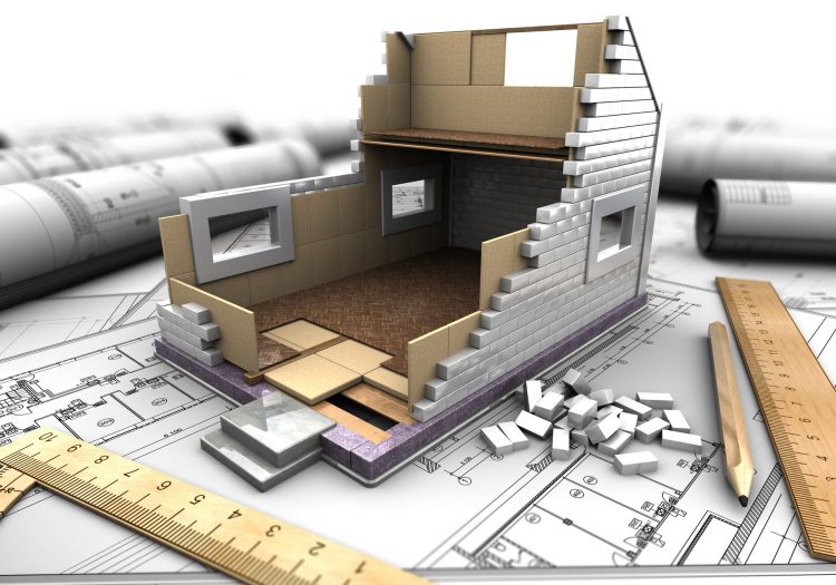 3d illustration of a model home in the background drawings